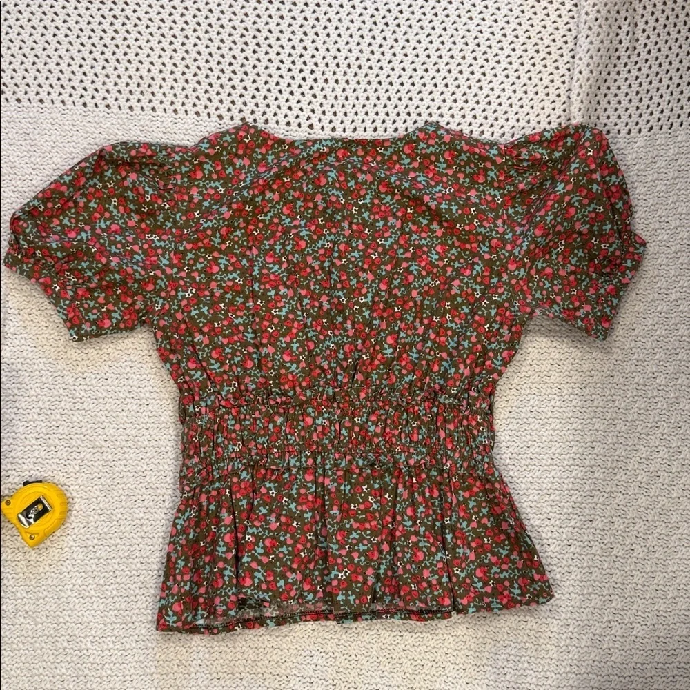 FREE PEOPLE WOMENS M Floral Puff Sleeve Top
